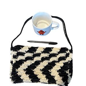 Black and White Crochet Shoulder Bag